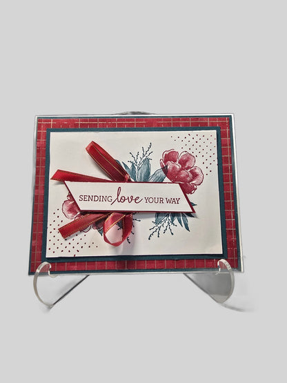 Red & Teal Floral Sympathy Card – Handmade