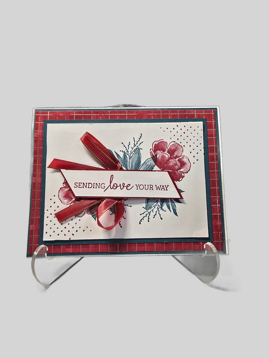 Red & Teal Floral Sympathy Card – Handmade