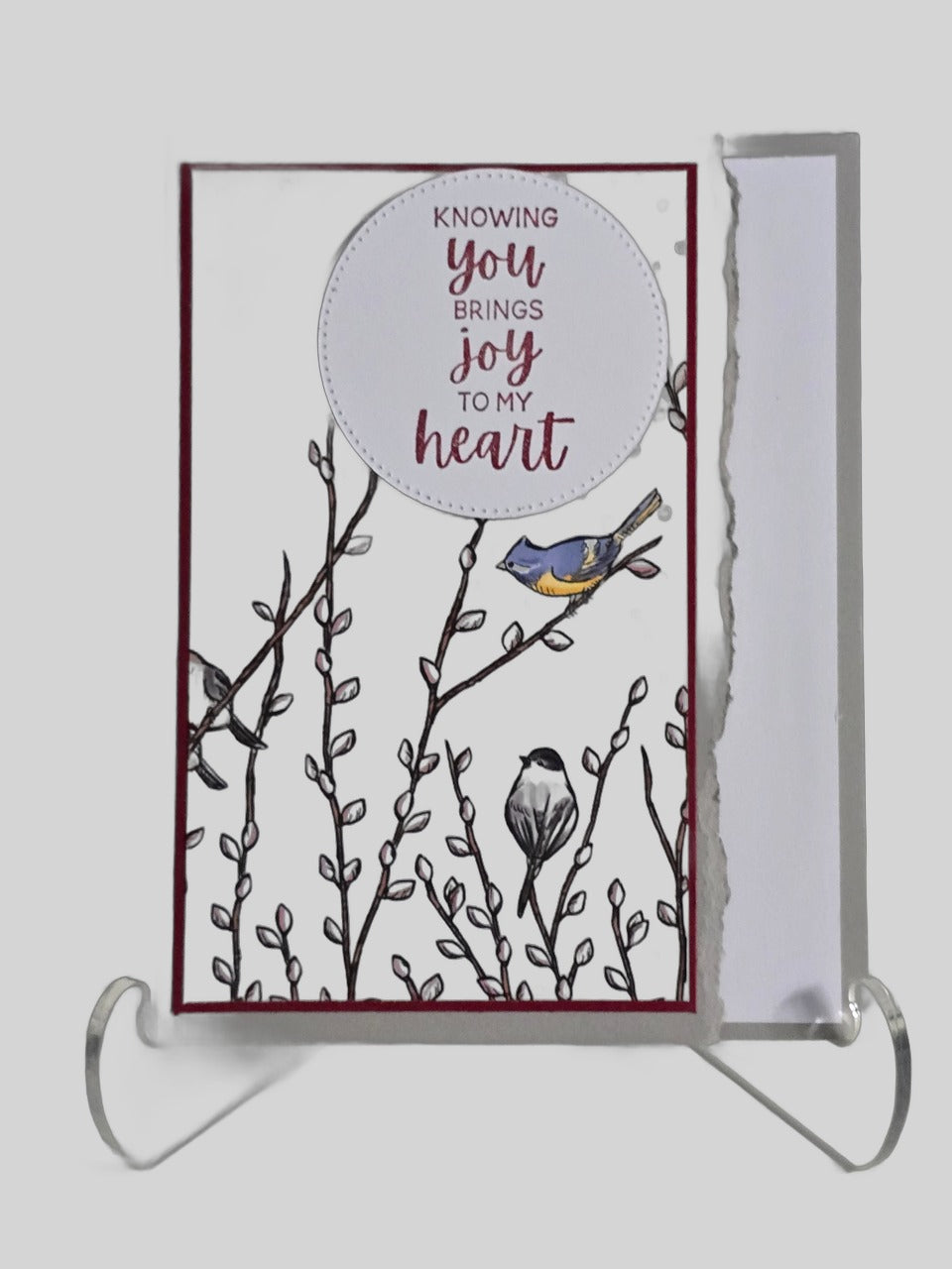 Red Bird Botanical Thinking of You Card – Handmade
