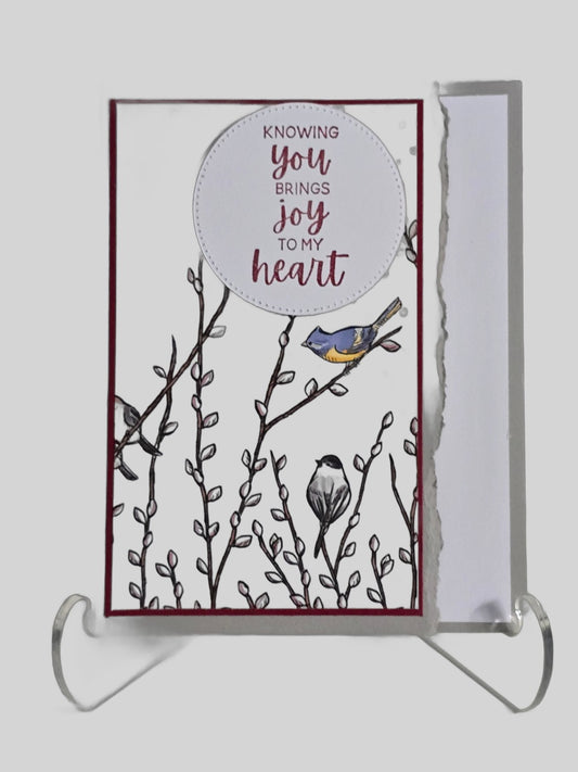 Red Bird Botanical Thinking of You Card – Handmade
