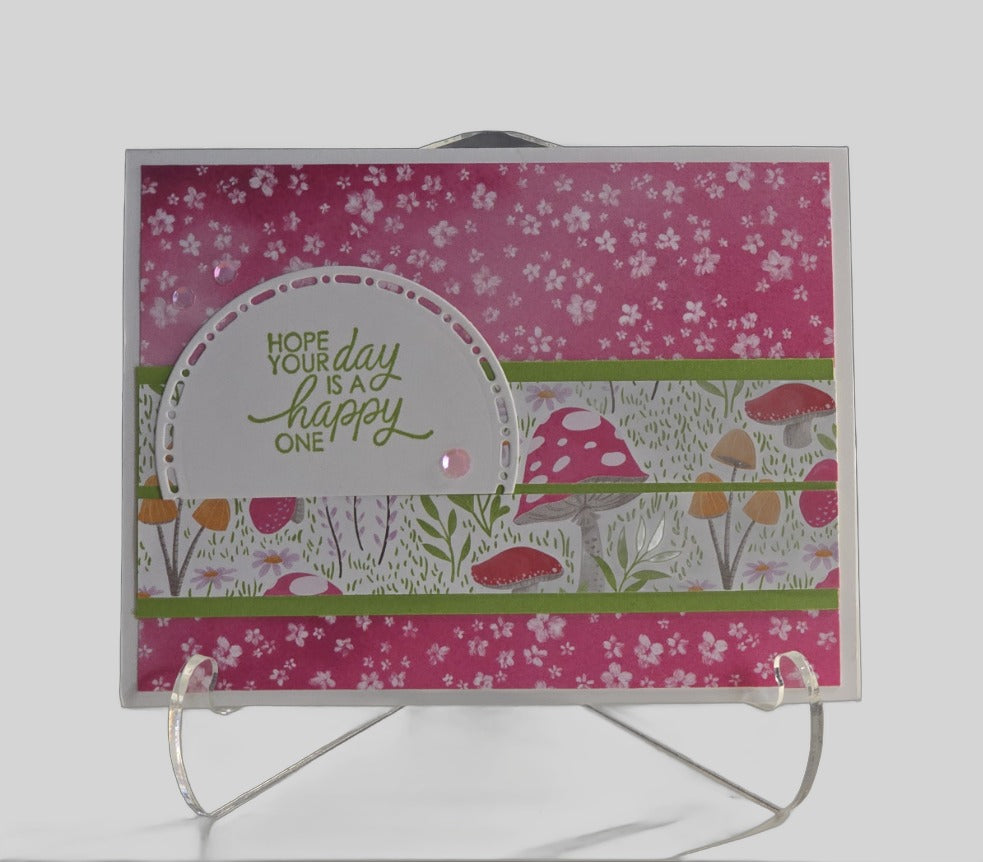 Pink Toadstool Thinking of You Card – Handmade