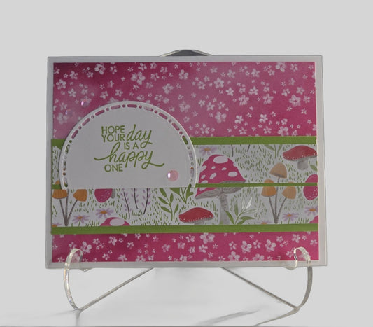 Pink Toadstool Thinking of You Card – Handmade