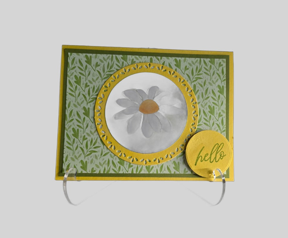 'Hello' Daisy Card – Yellow Circle Frame, Handmade