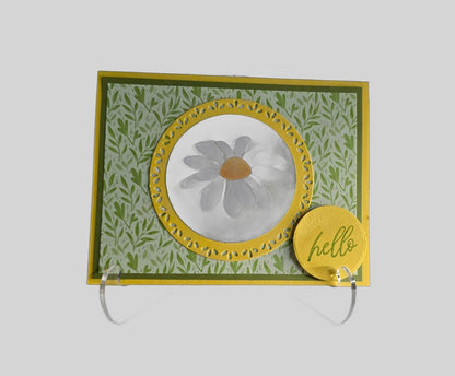 'Hello' Daisy Card – Yellow Circle Frame, Handmade