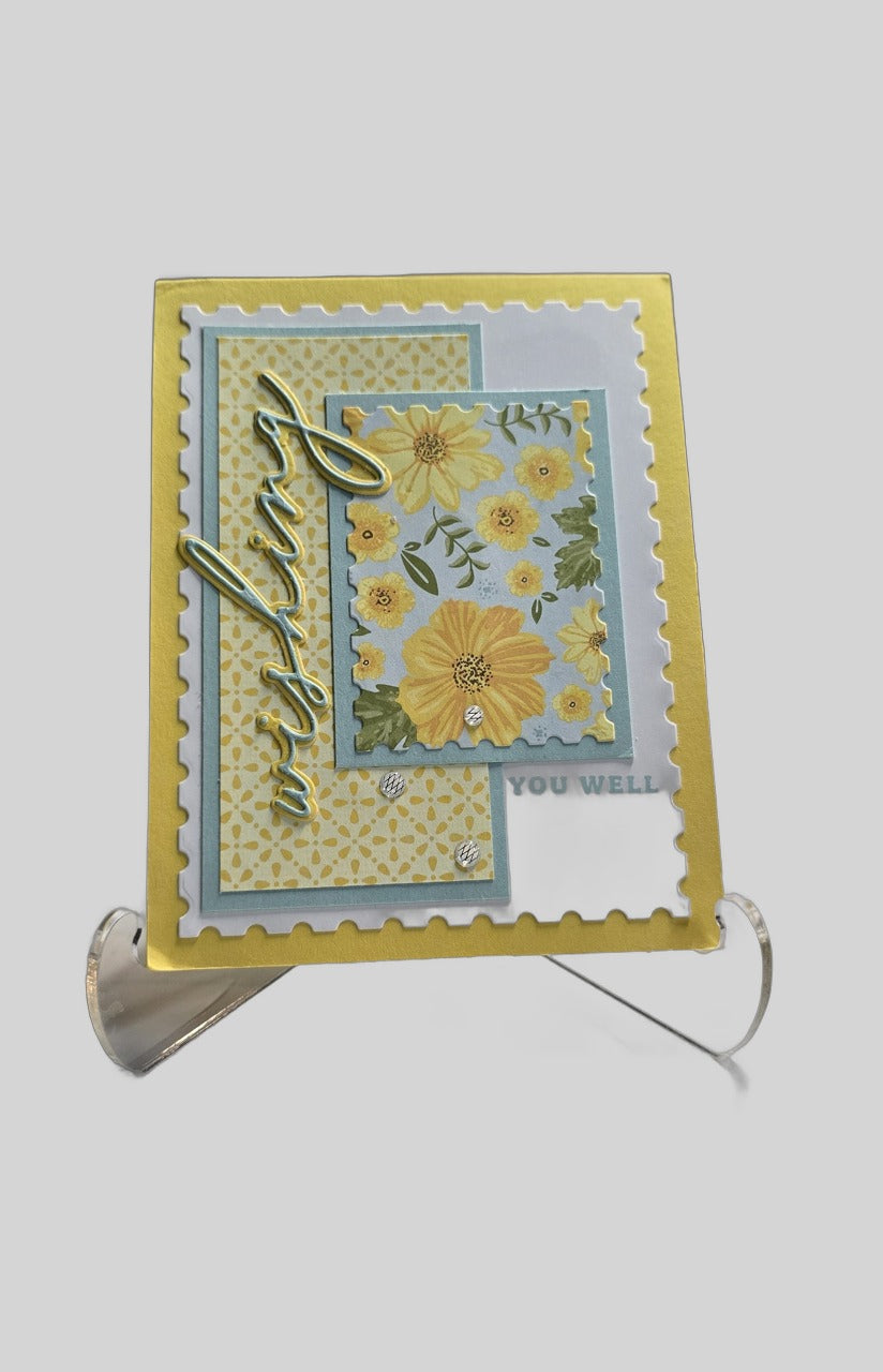 'Wishing You Well' Get Well Card – Yellow & Blue Floral, Handmade
