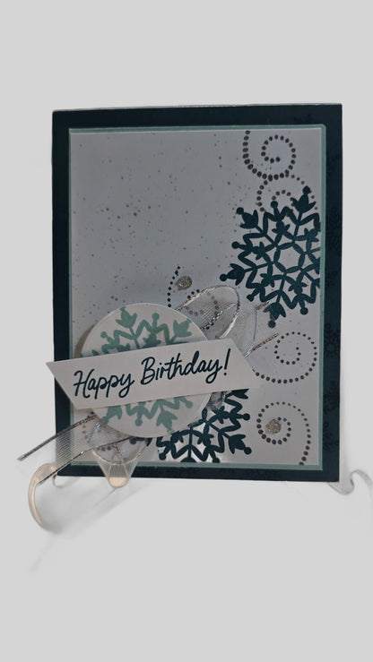 Teal Snowflake Birthday Card – Handmade