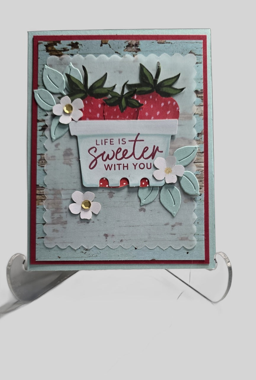 'Life Is Sweeter With You' Strawberry Basket Card – Rustic, Handmade