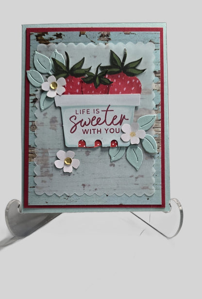 'Life Is Sweeter With You' Strawberry Basket Card – Rustic, Handmade