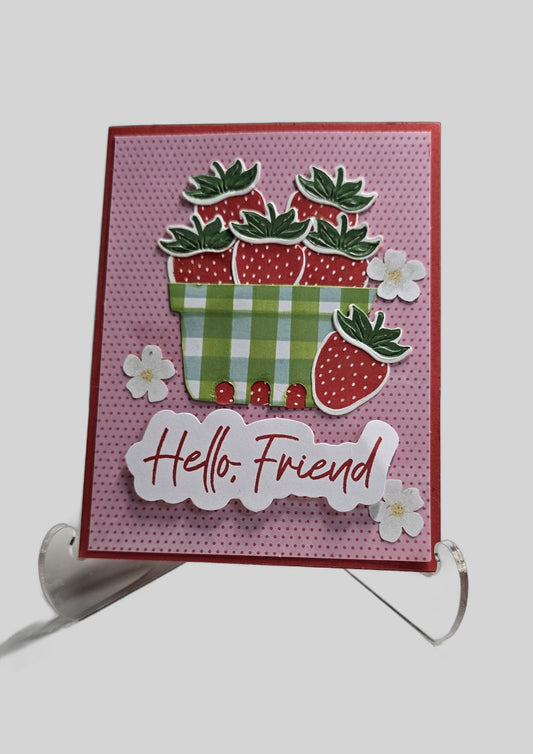 Strawberry Thinking of You Card – Red & Pink, Handmade