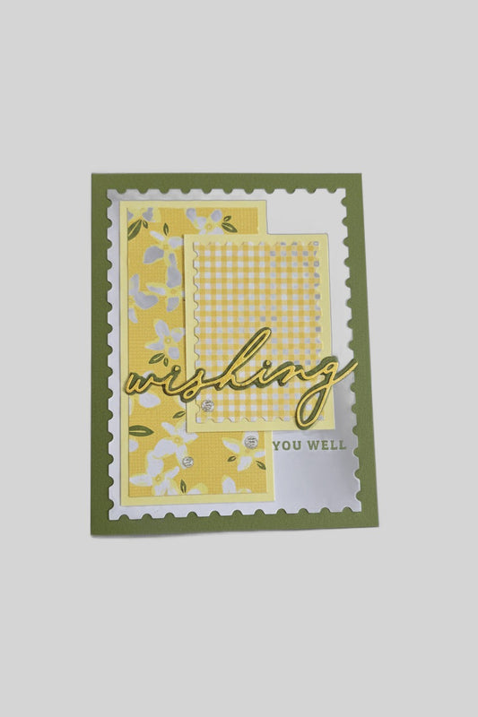 'Wishing You Well' Get Well Card – Yellow Gingham Floral, Handmade